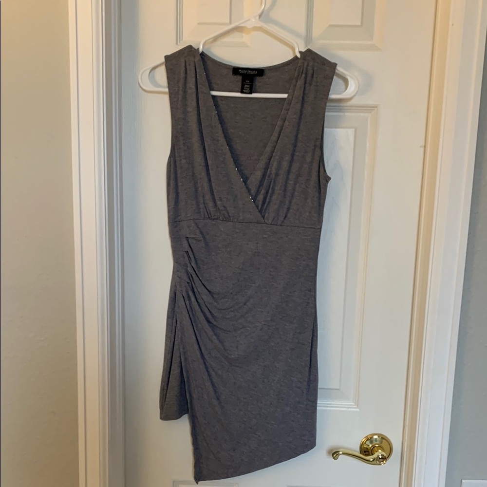 White House Black Market Gray Sleeveless Knee-Length Wrap Ruched Sheath Tank Top